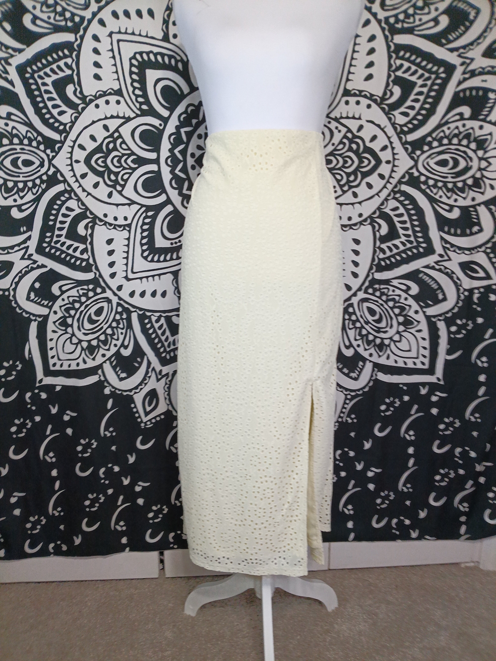 a new day Cream Eyelet Midi Skirt with Side Slit
